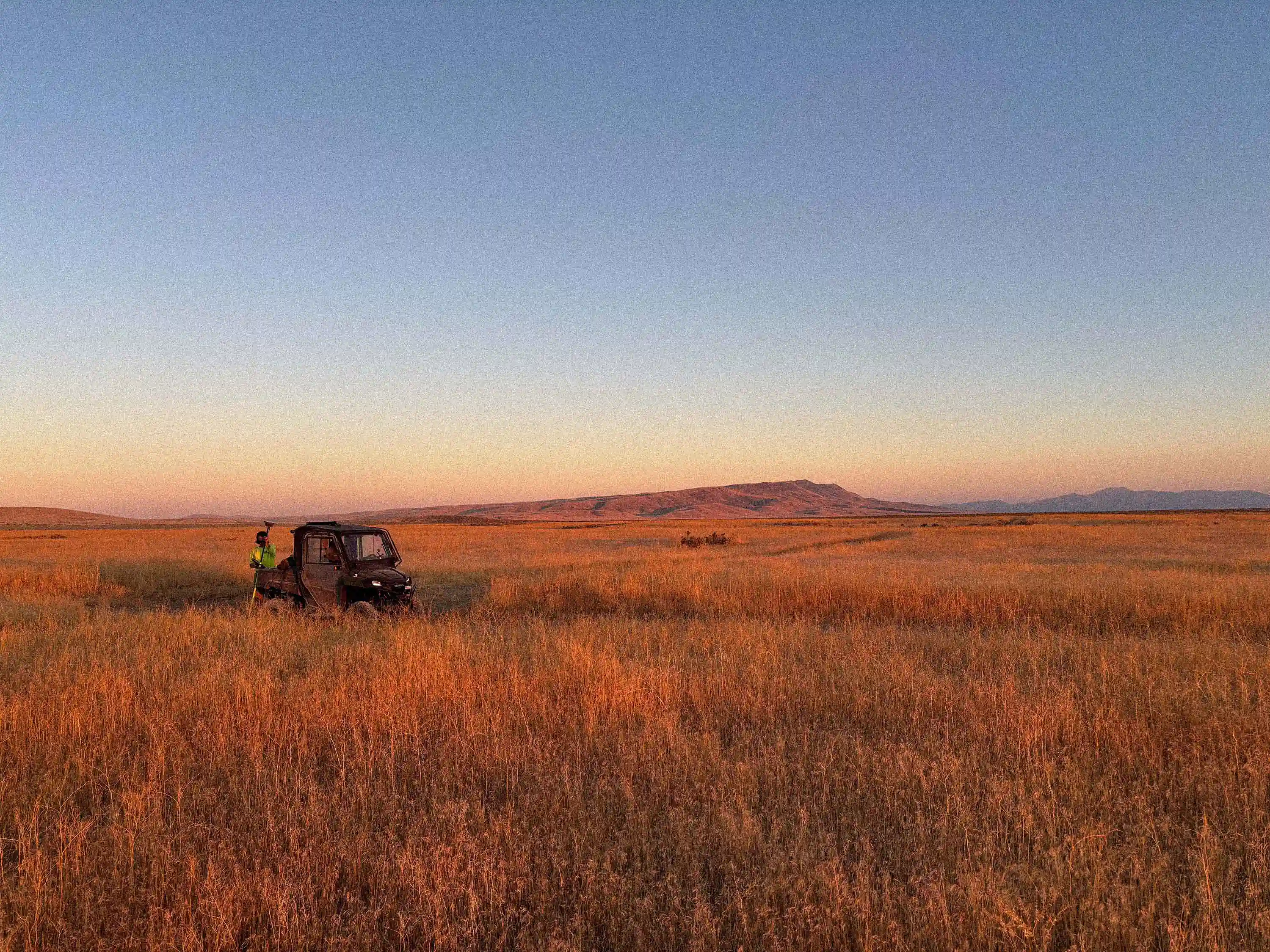 A red, yellow and blue desert landscape is faded as a background.